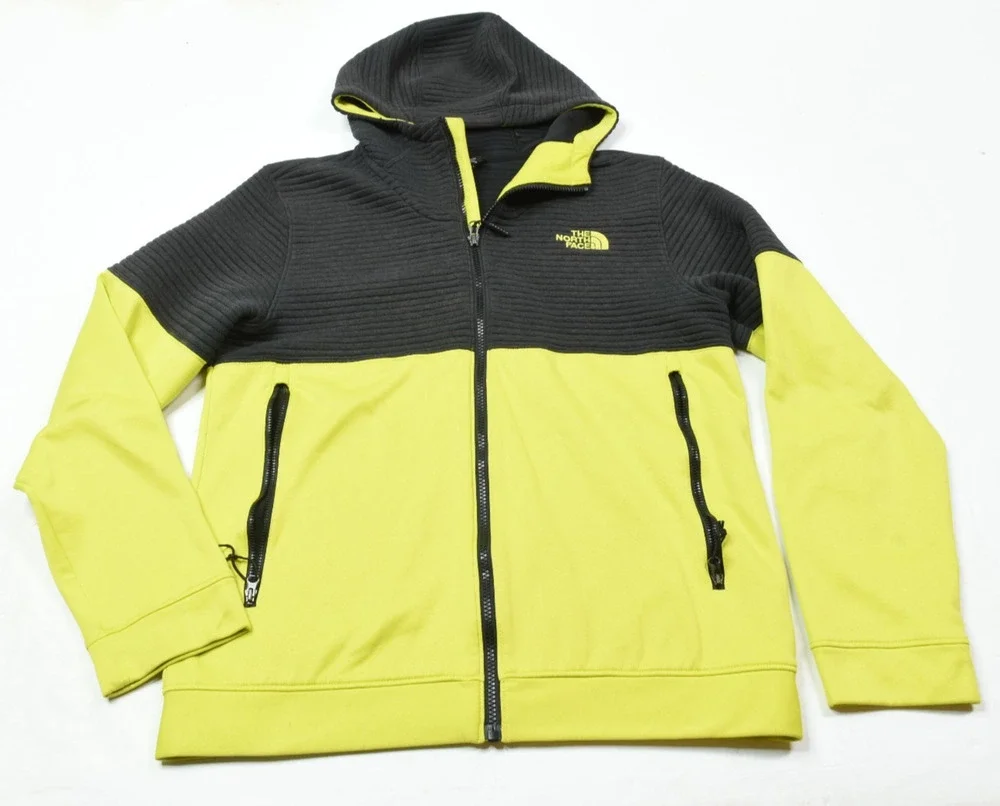 The North Face Fleece Jacket Mens Medium Black Green Long Sleeve Full-Zip Hood